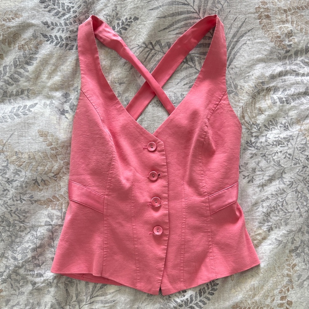bebe Cross-Back Buttoned Blouse Vest